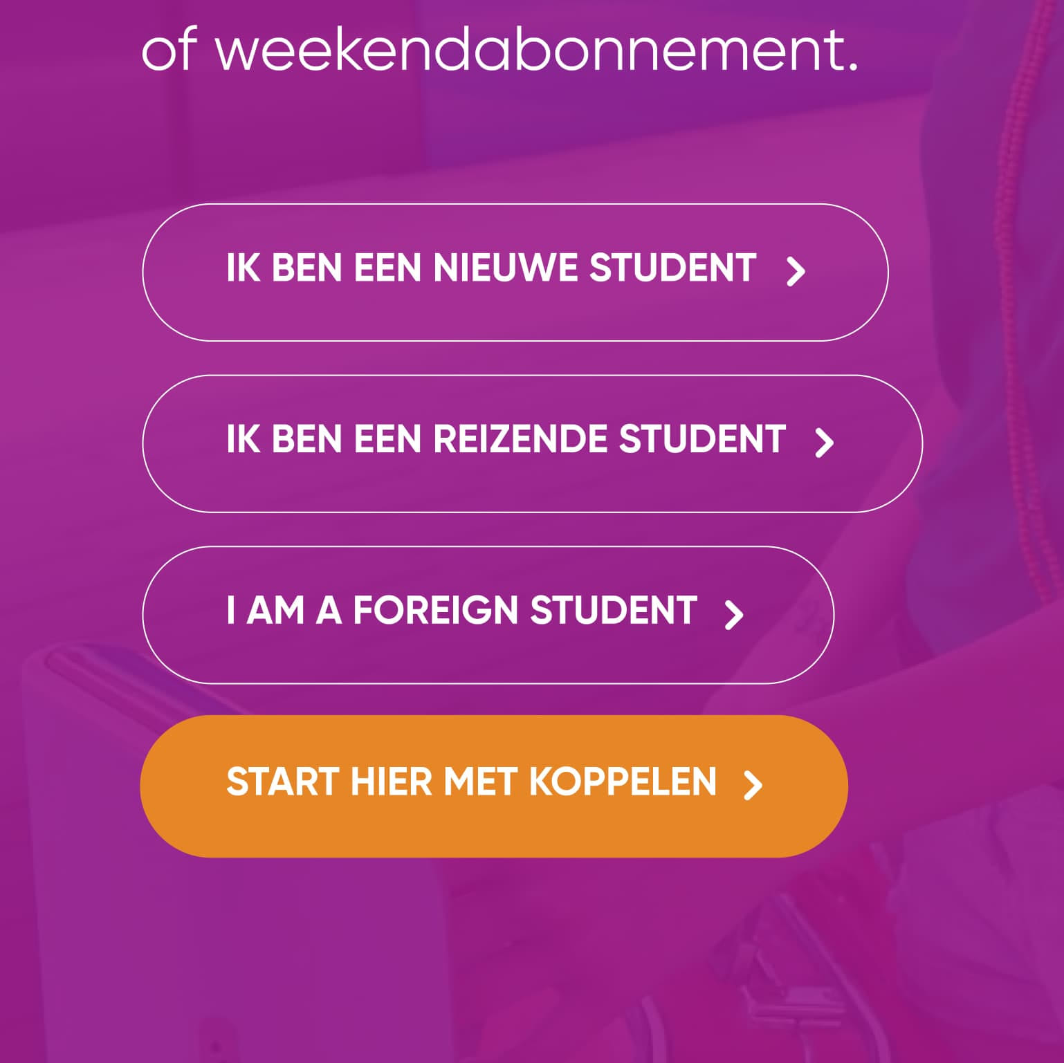 Customer journey overzicht met doelgroepen van Studentenreisproduct