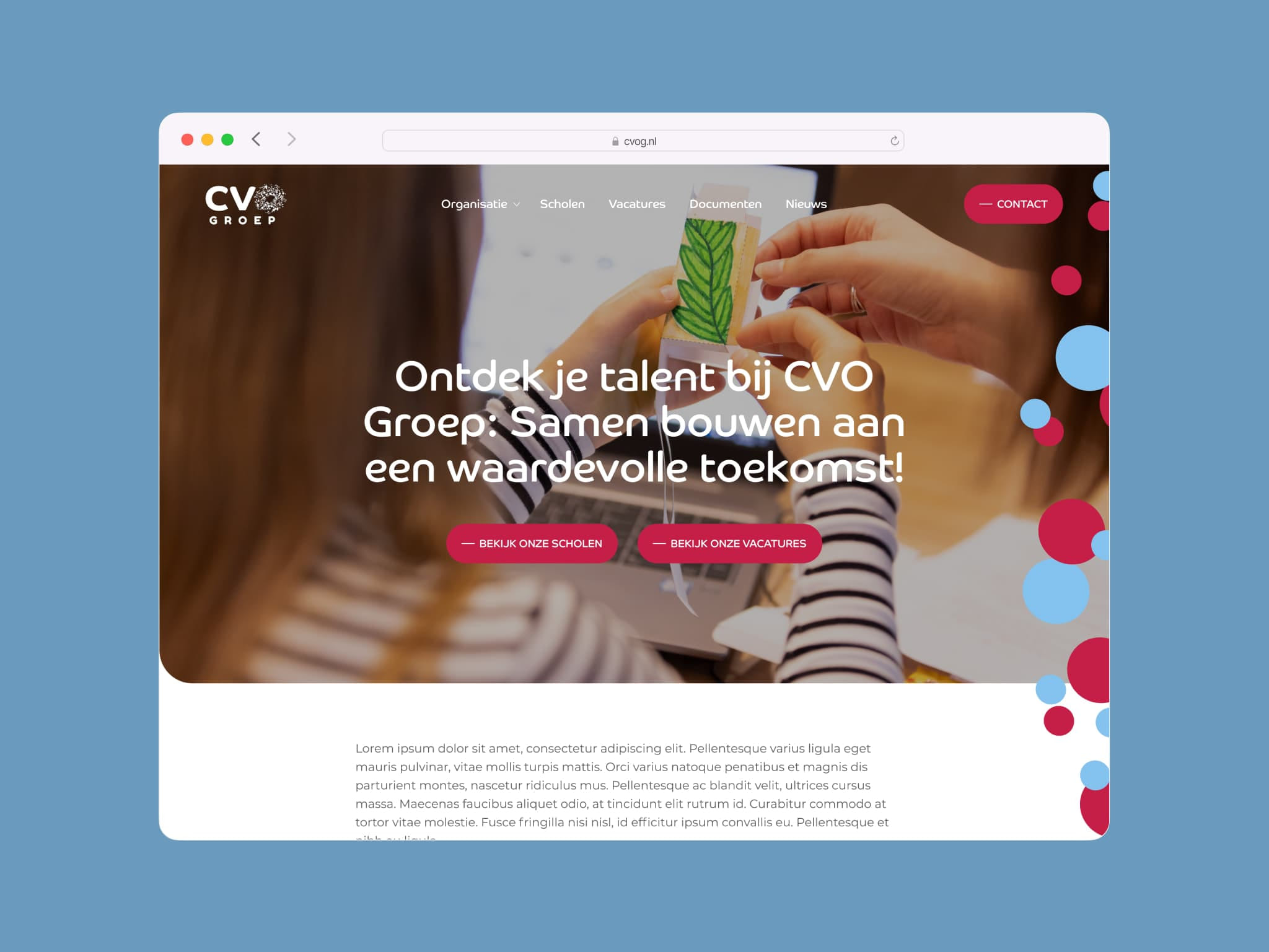 Volledig scherm weergave van de CVO Groep homepage