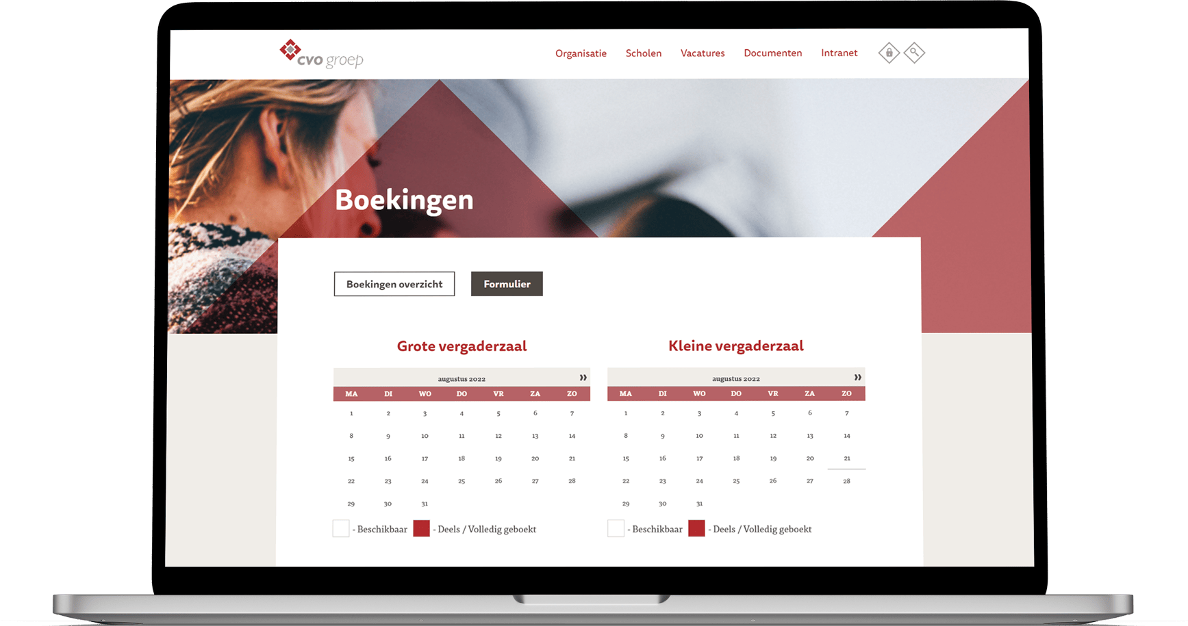 Boekingsmodule voor het reserveren van vergaderruimtes op het CVO Groep intranet