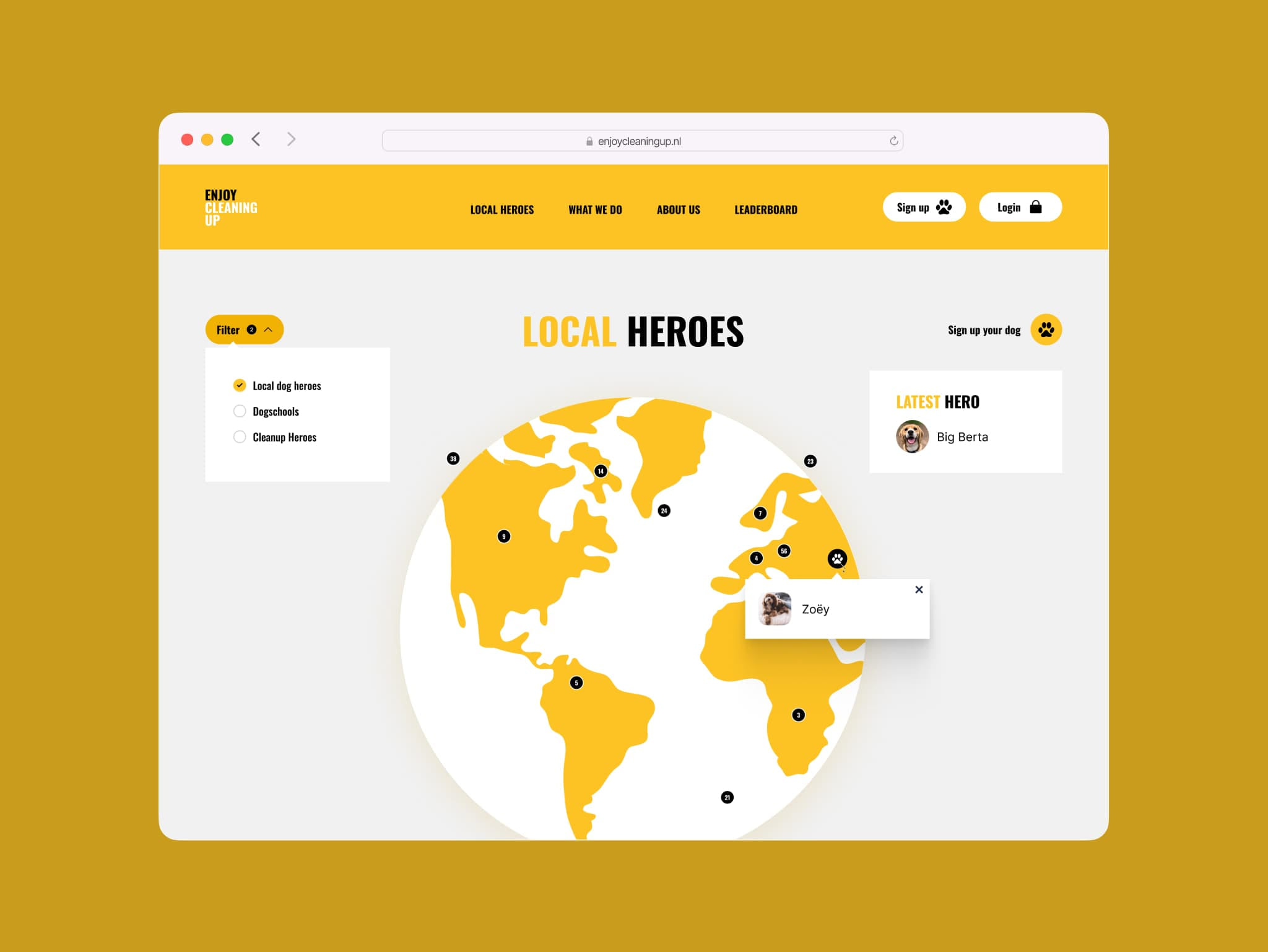 Volledig scherm weergave van de Enjoy Cleaning Up homepage