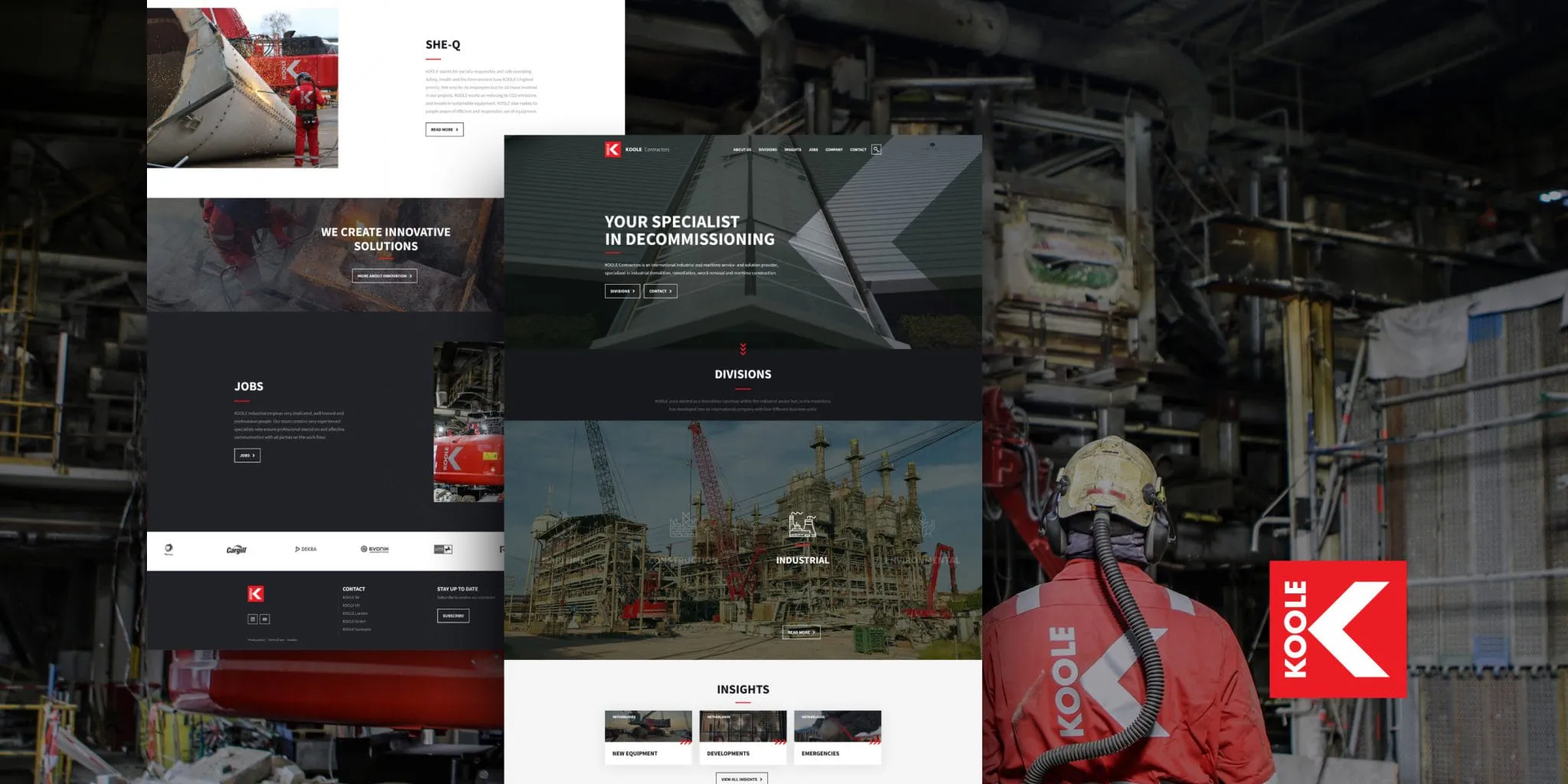 Overzicht van de KOOLE Contractors website op meerdere apparaten