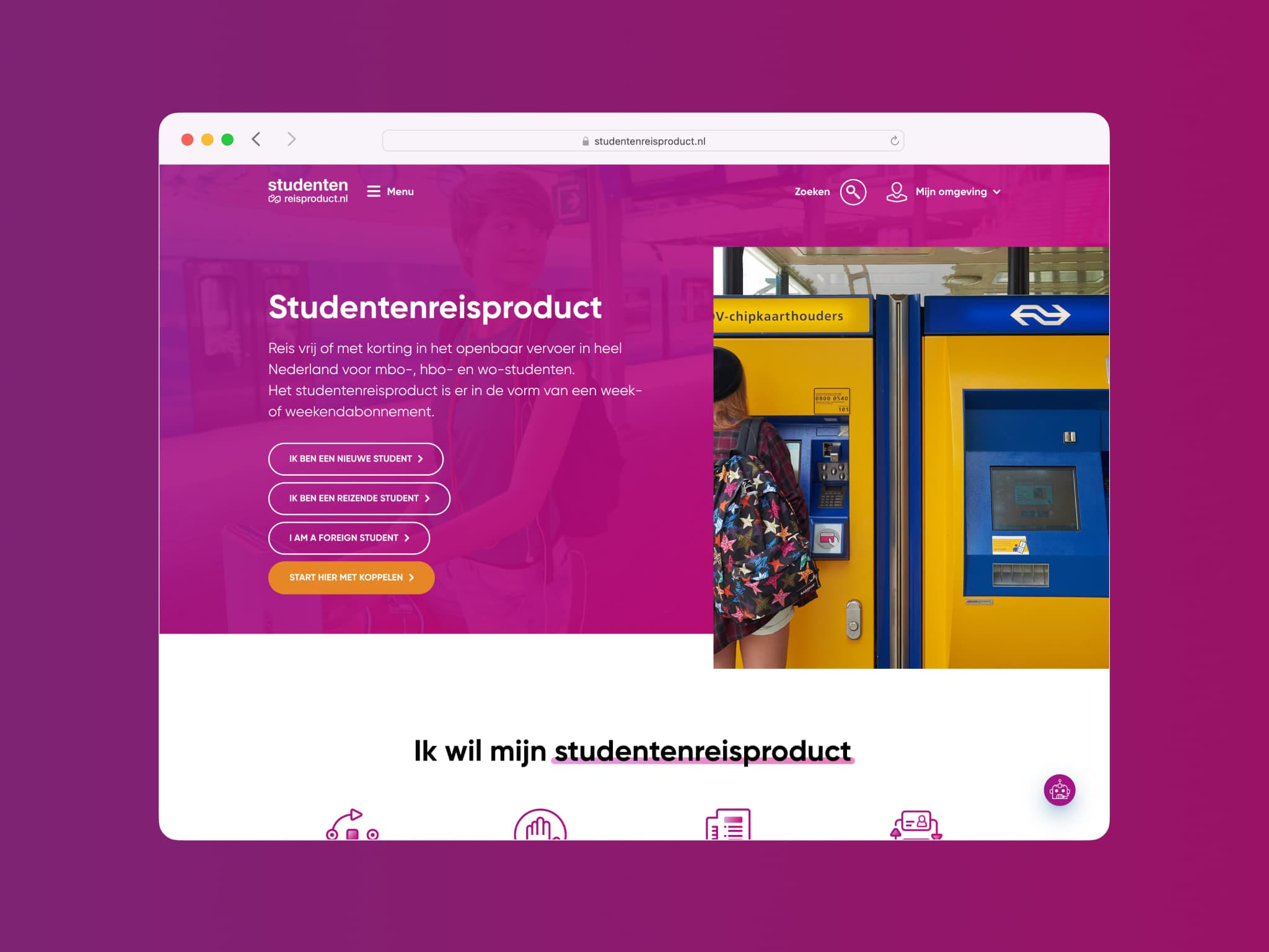 Detailweergave van de Studentenreisproduct website