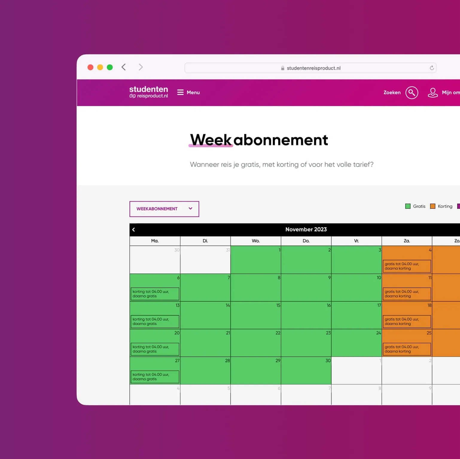 Agenda-module op de Studentenreisproduct website voor informatievoorziening