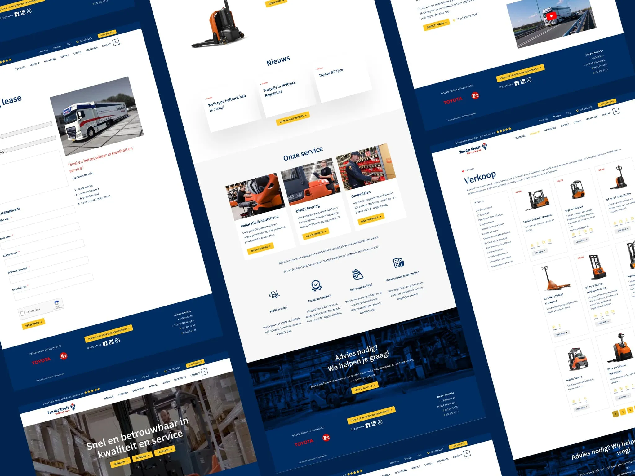Overzicht van de Heftruck.com website met paginalayout op meerdere apparaten