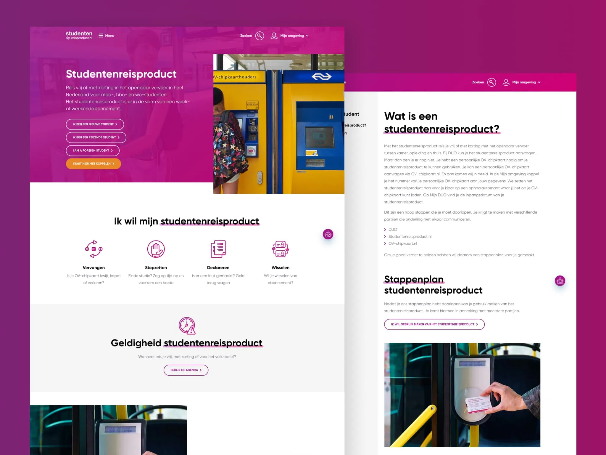 Twee schermafbeeldingen van de Studentenreisproduct website naast elkaar