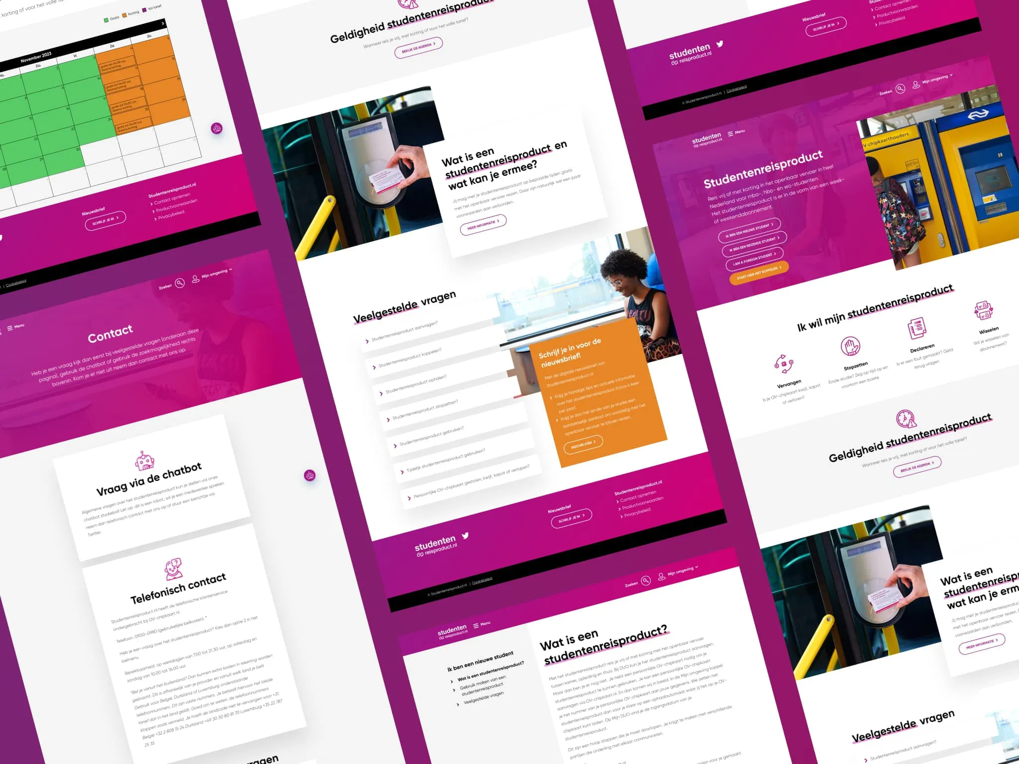 Overzicht van de Studentenreisproduct website met paginalayout en design