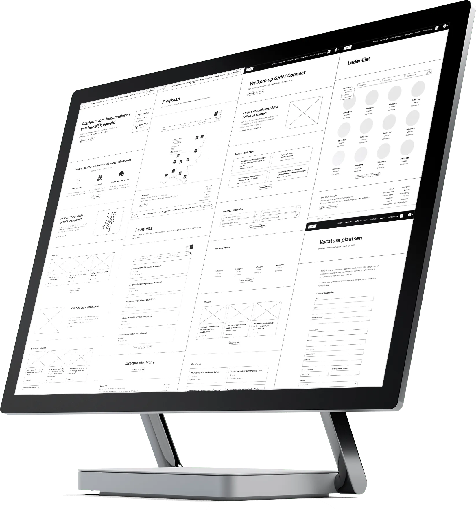 Wireframes van de matching functionaliteit van het Drakentemmers platform