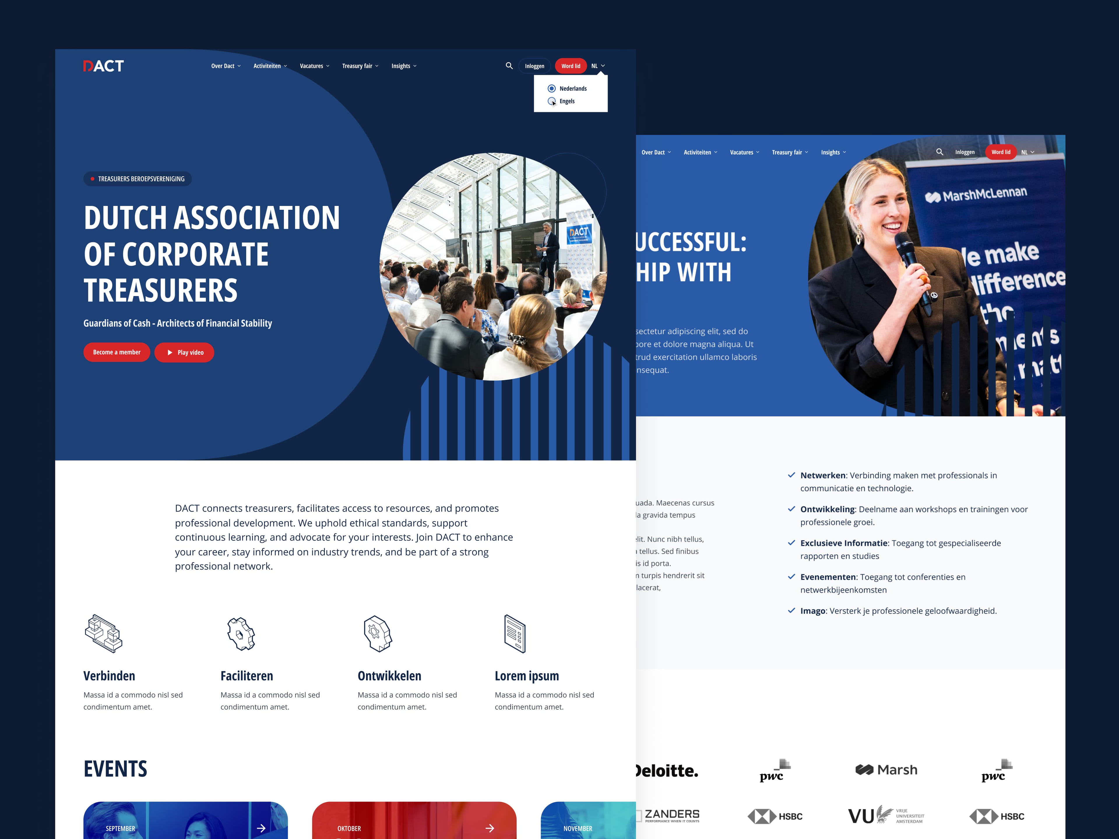 Twee schermweergaven van de DACT website met detailpagina's