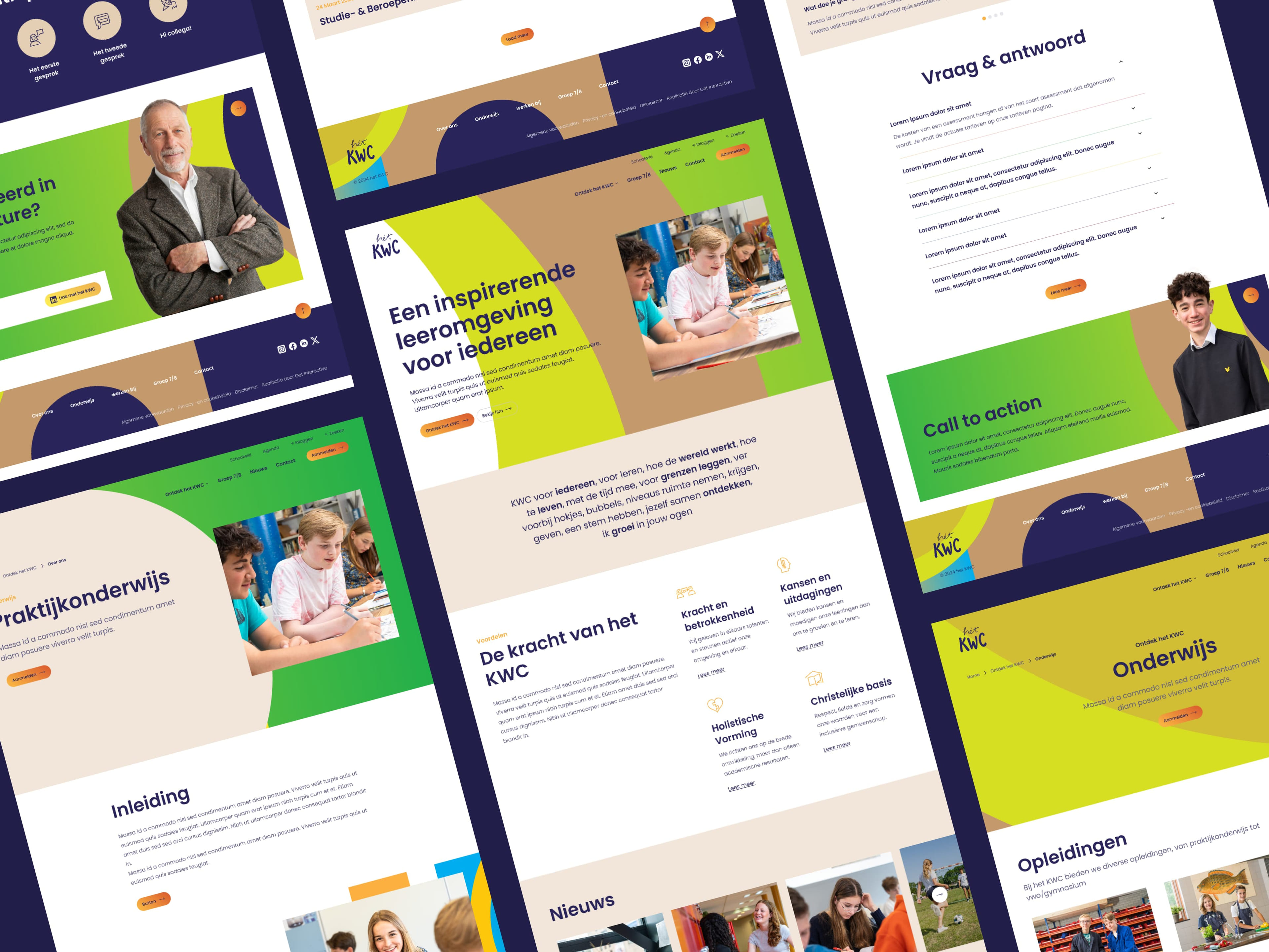 Overzicht van de het KWC website met paginalayout op meerdere apparaten