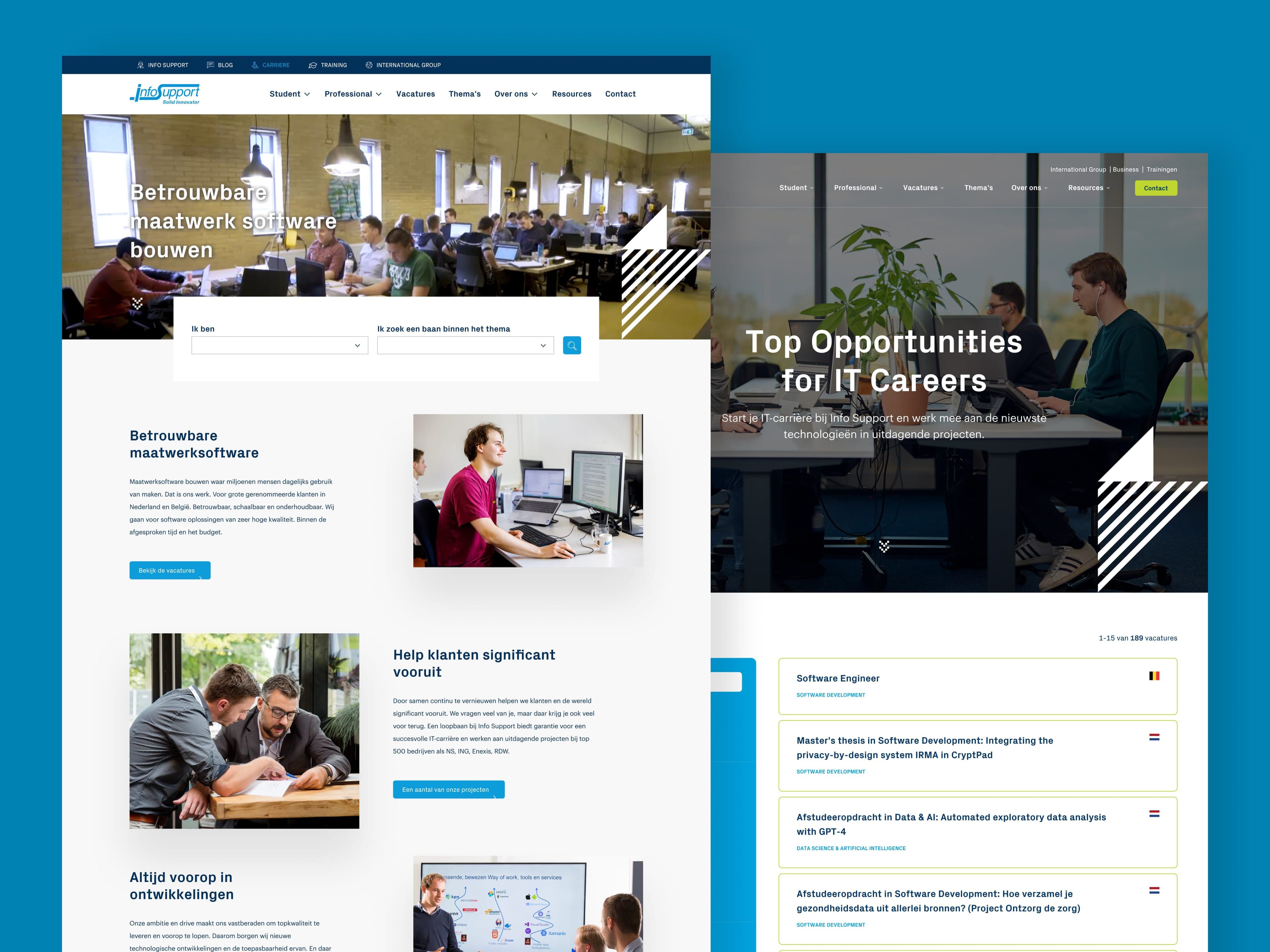 Detailweergaven van de Info Support carrièrewebsite