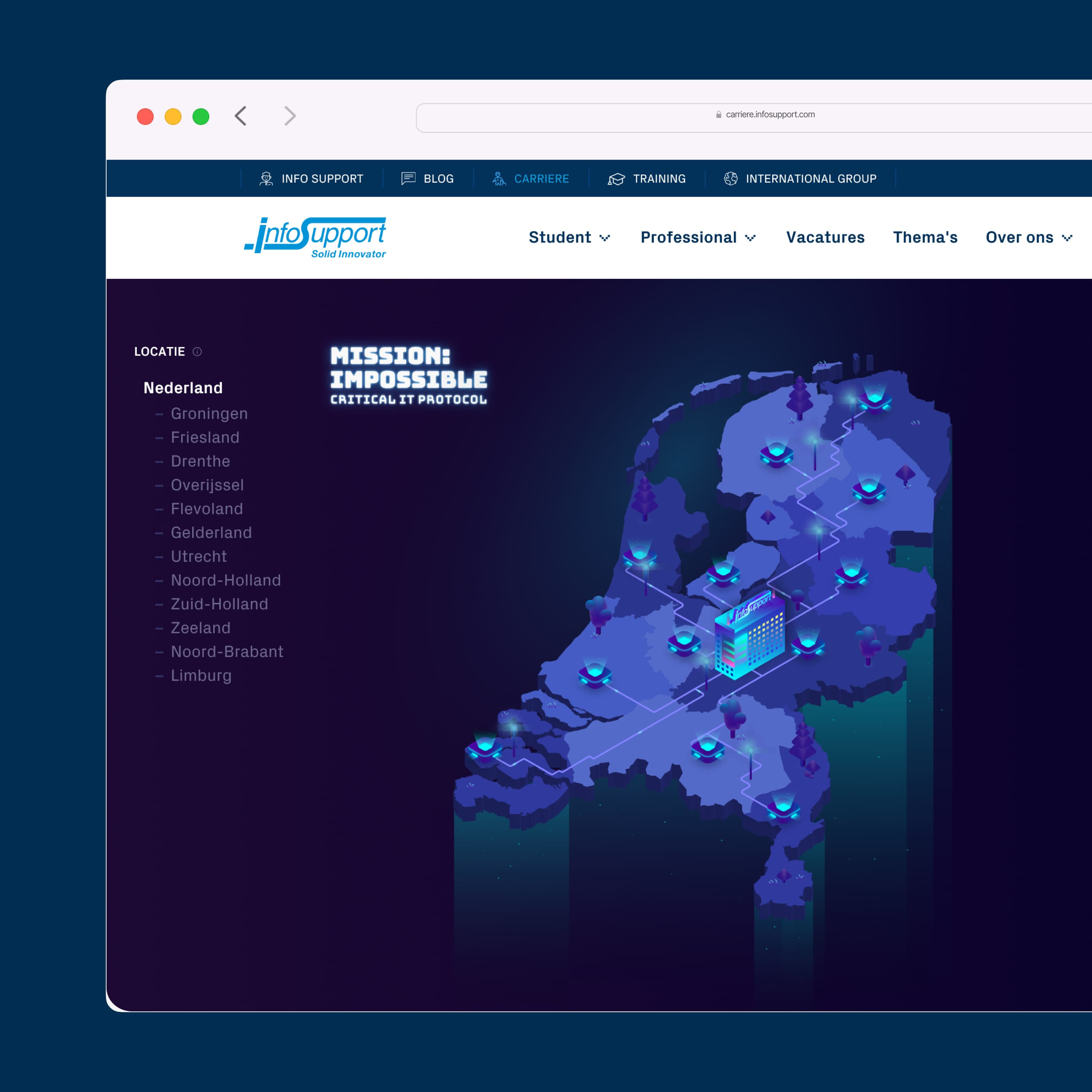 Screenshot van de interactieve Mission Impossible kaart van Info Support