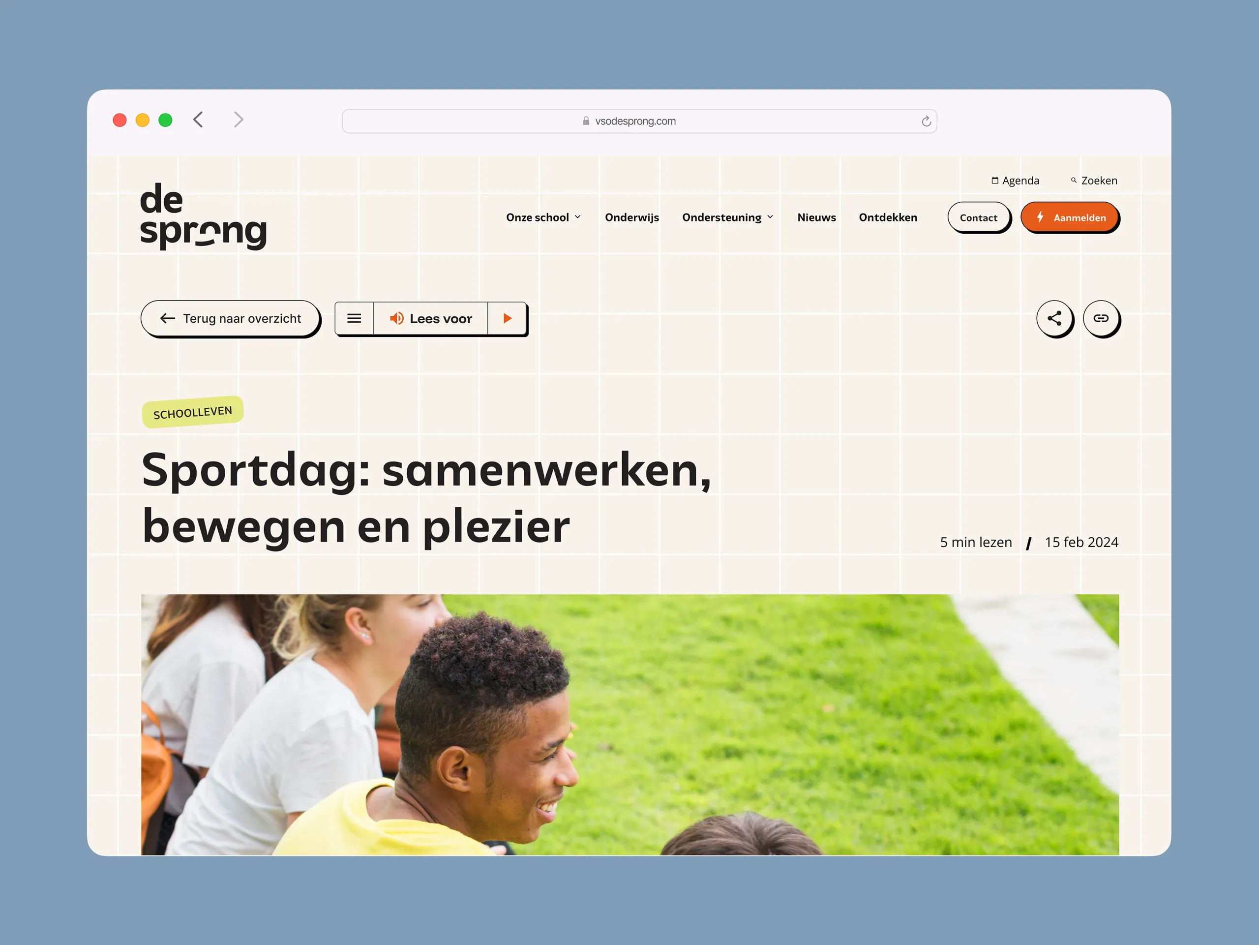 Detailopname van de VSO De Sprong website