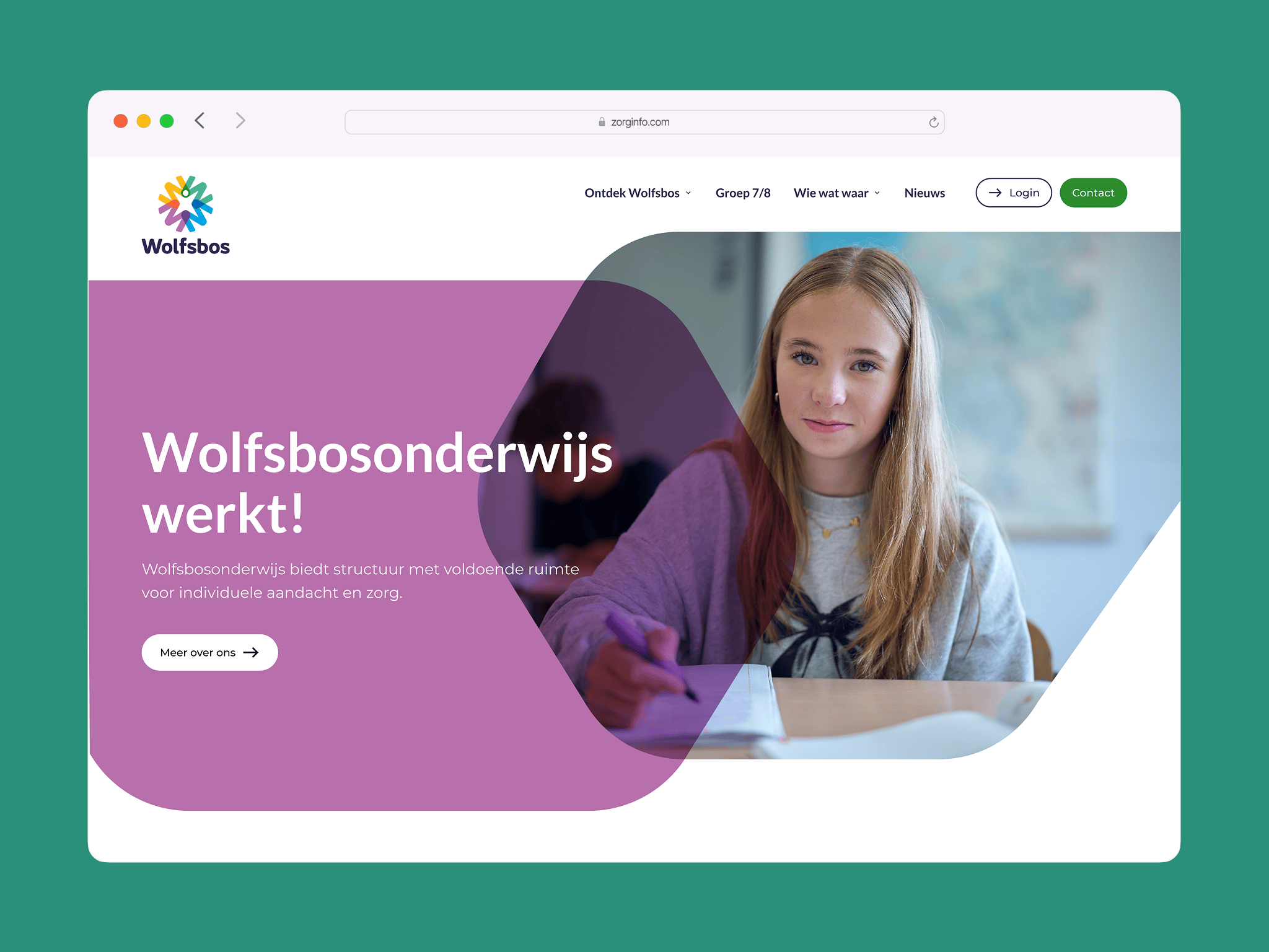 Detailweergave van de Wolfsbos schoolwebsite