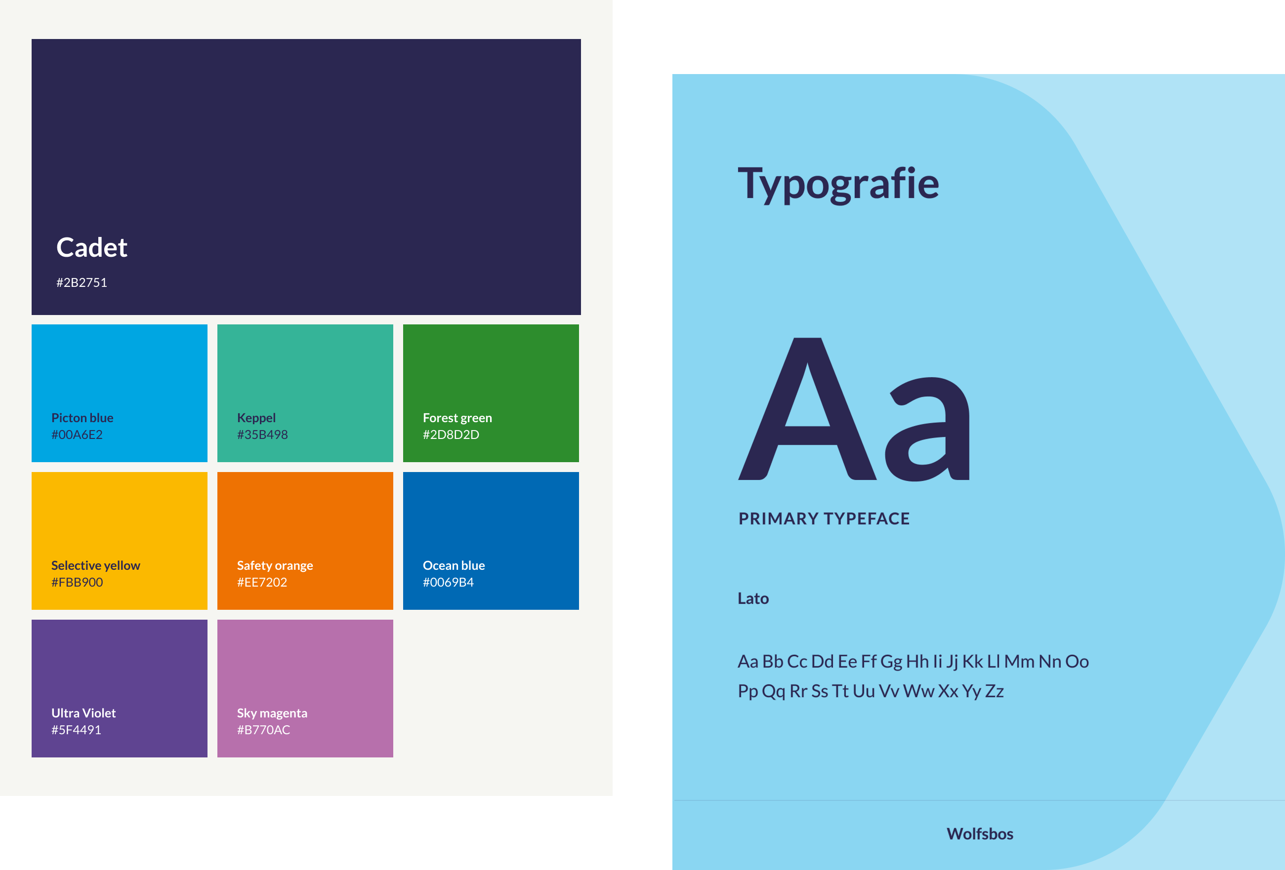 Huisstijl elementen en kleuren van de Wolfsbos website