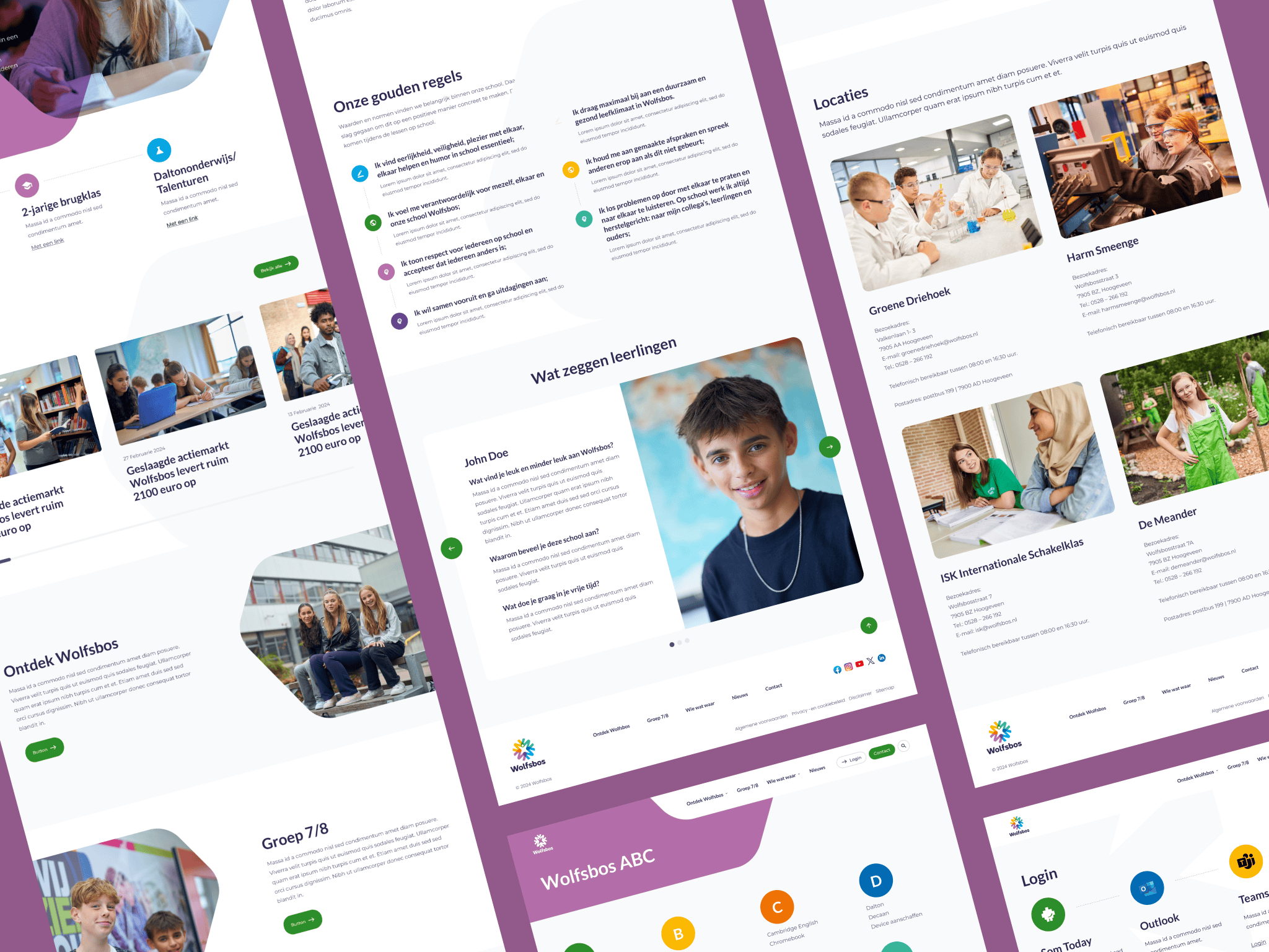 Overzicht van de nieuwe Wolfsbos website met paginalayout en design