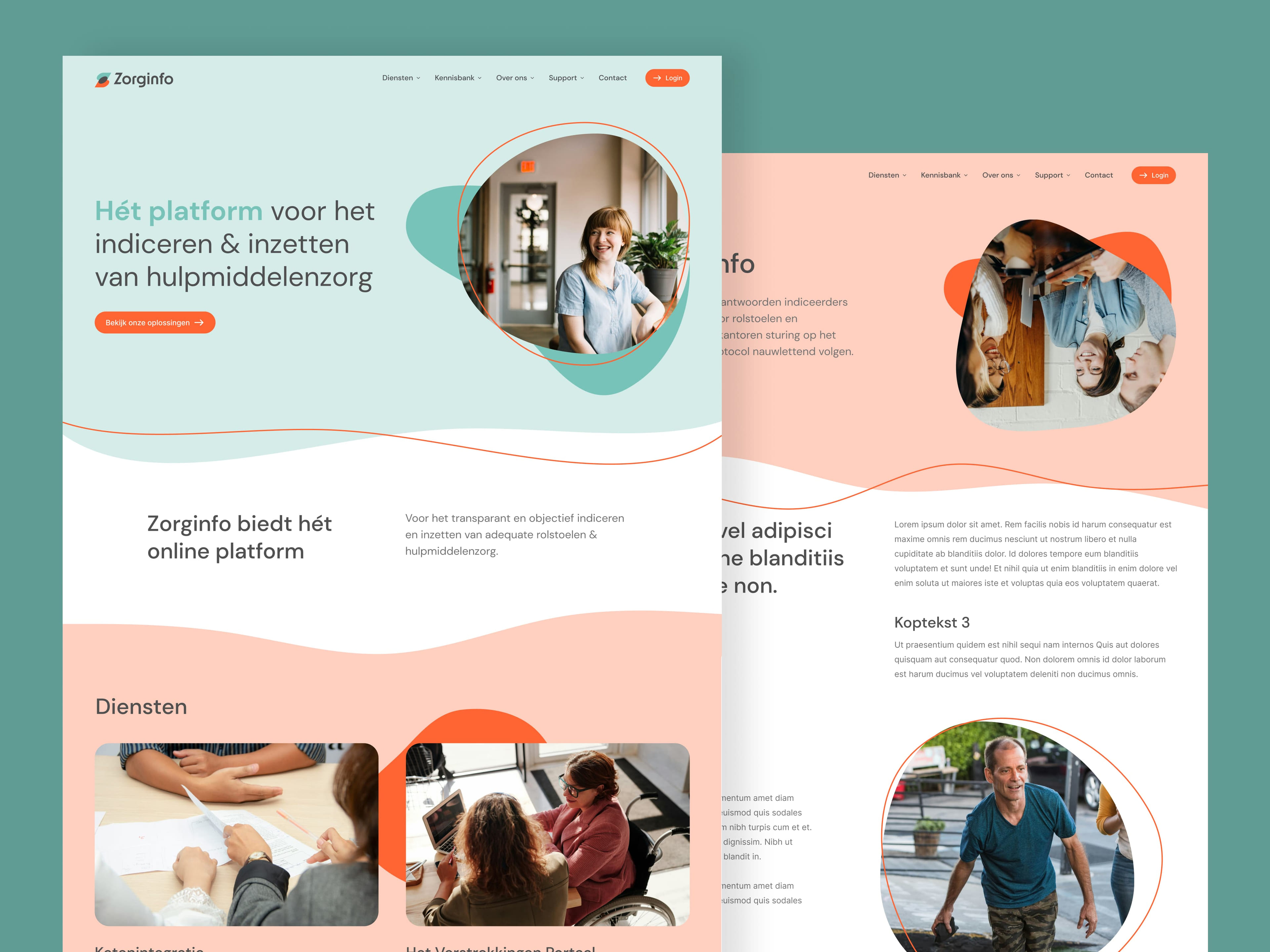 Schermafbeelding van het Zorginfo platform met dienstenpresentatie