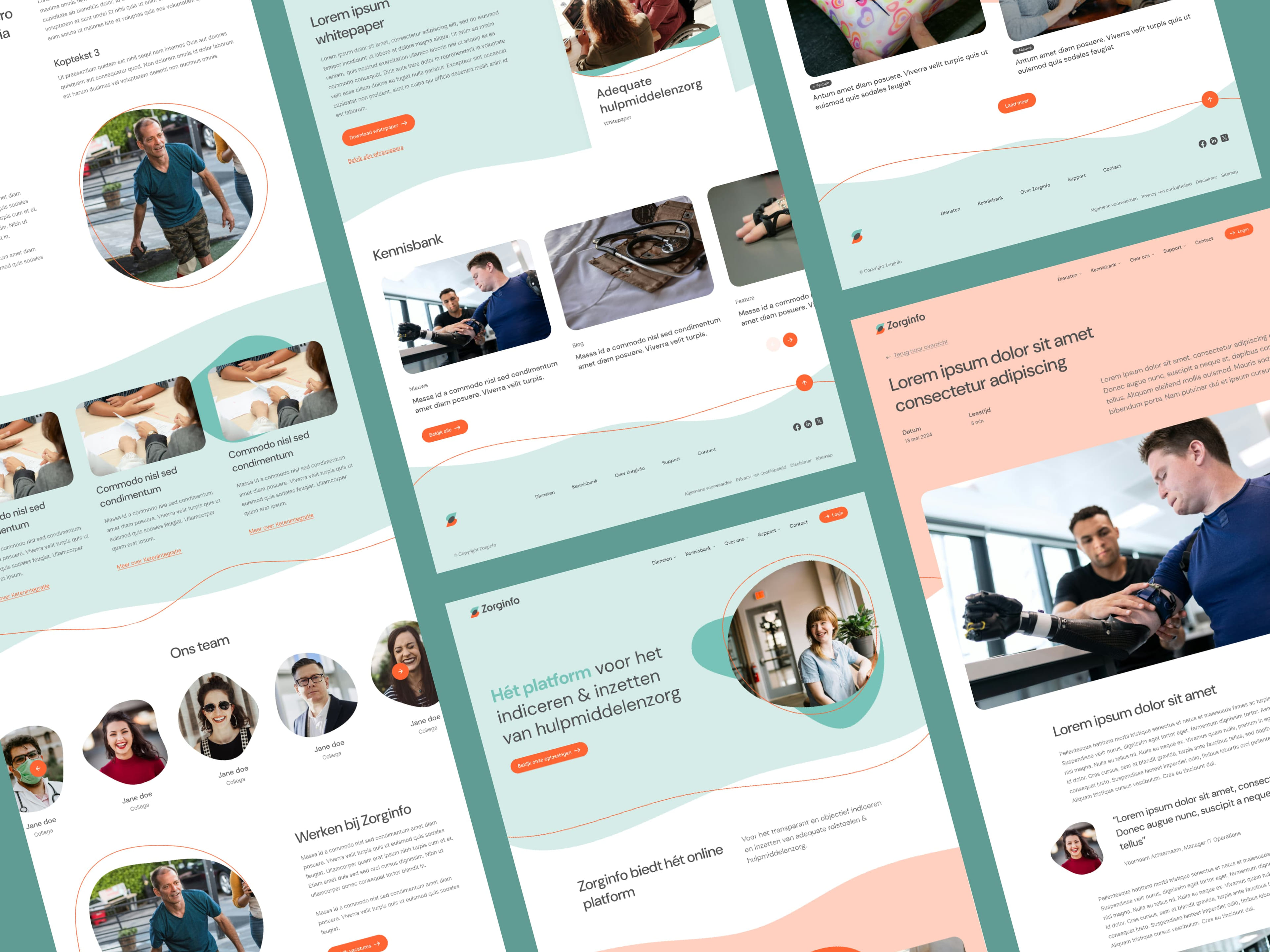 Overzicht van het Zorginfo platform met paginalayout en design
